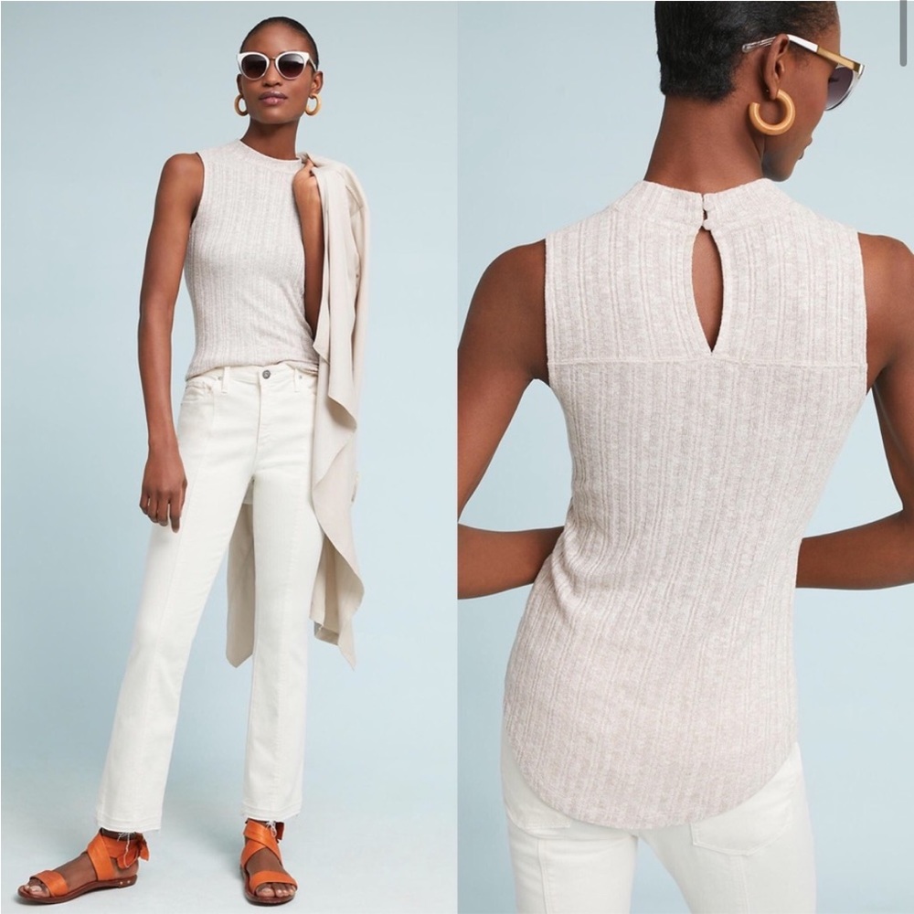 Anthropology Ribbed Mock Neck Knit Tank Top Large